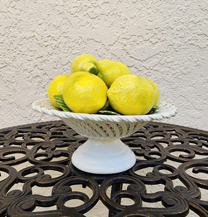 vintage italian tromp l oleile ceramic lemons and lattice pedestal bowl 7704