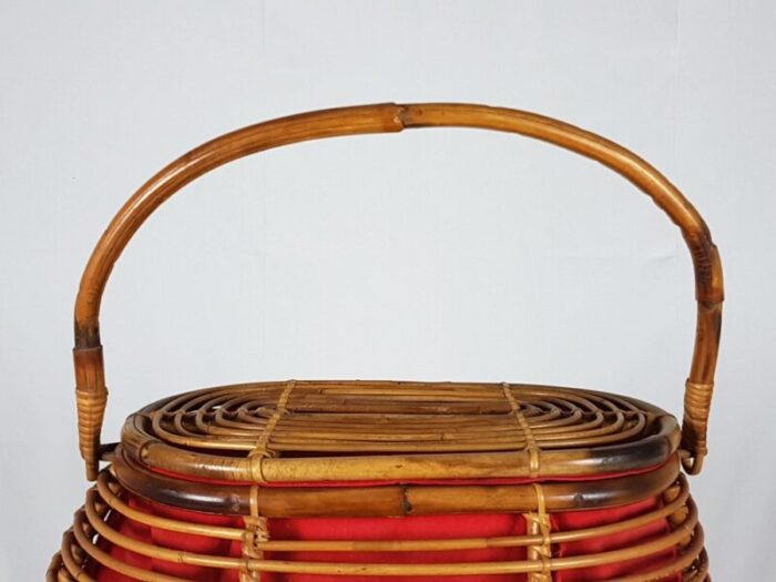 vintage italian wool and rattan basket 1960s 4