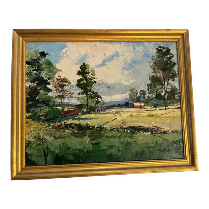 vintage john e detore american artist oil on canvas farm landscape painting framed 3104