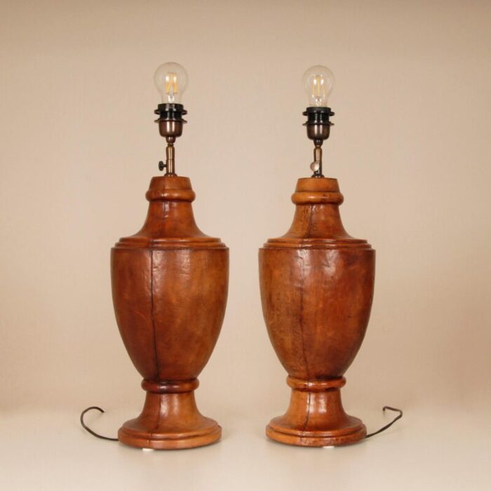 vintage leather table lamps english chesterfield style traditional vase lamps a pair 4705