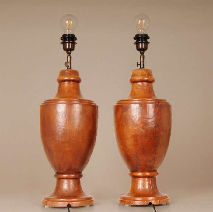 vintage leather table lamps english chesterfield style traditional vase lamps a pair 9575