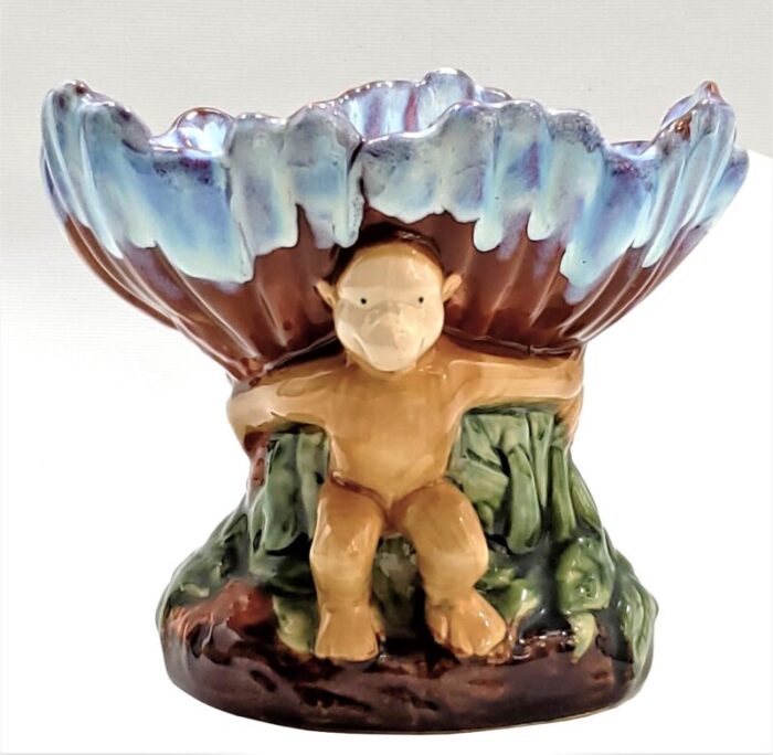 vintage majolica style ceramic monkey catchall soap dish bowl or small towel holder 2885