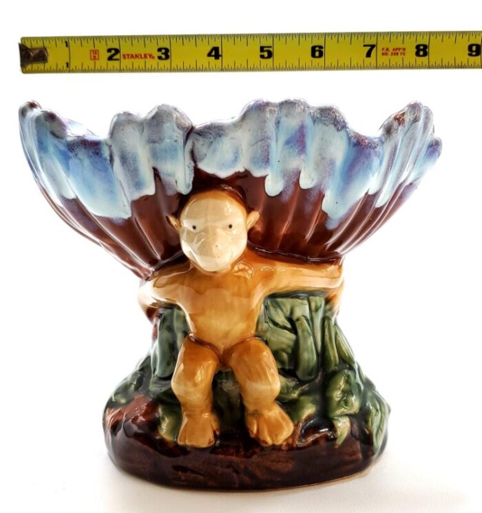 vintage majolica style ceramic monkey catchall soap dish bowl or small towel holder 3946