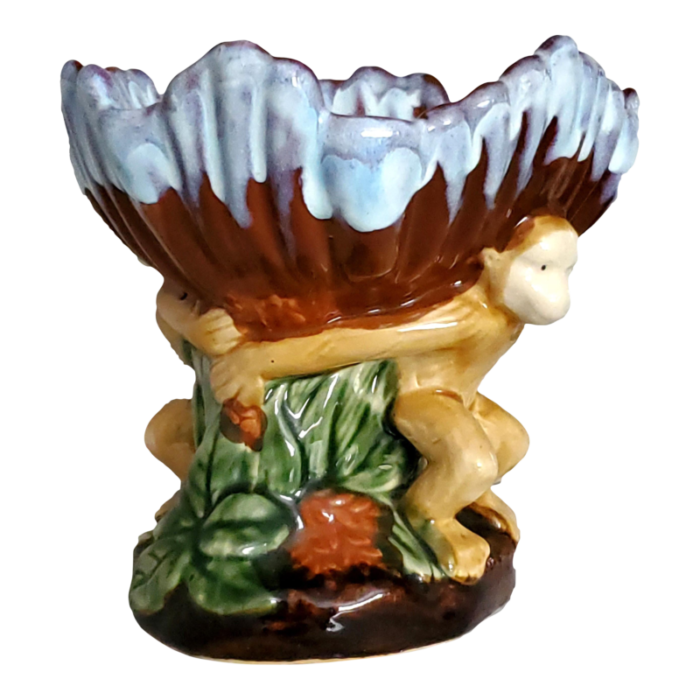 vintage majolica style ceramic monkey catchall soap dish bowl or small towel holder 4666