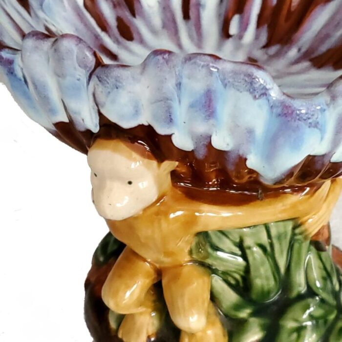 vintage majolica style ceramic monkey catchall soap dish bowl or small towel holder 5772