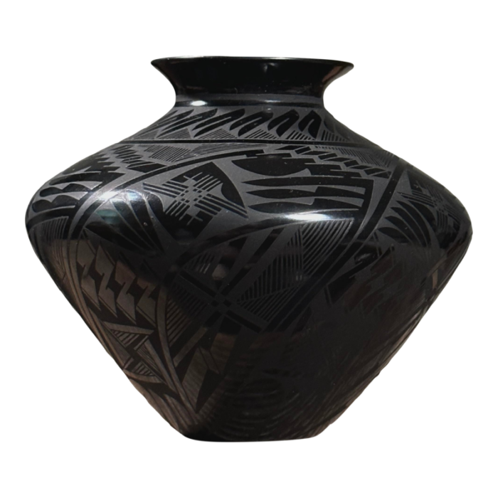 vintage mata ortiz polished painted geometric blackware pottery by salvator baca 2422