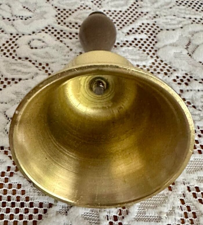 vintage mid 20th century brass and wood school bell 5909