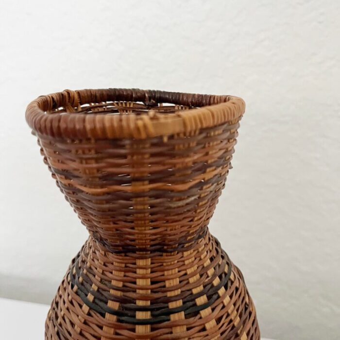 vintage mid 20th century wicker vase with handles 2519