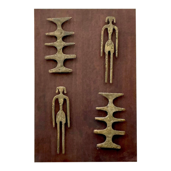 vintage mid century modern hammered bronze shapes wall sculpture 7981