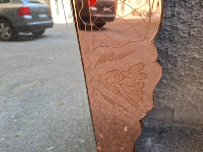 vintage mirror in pink glass by gio ponti 1950s 7