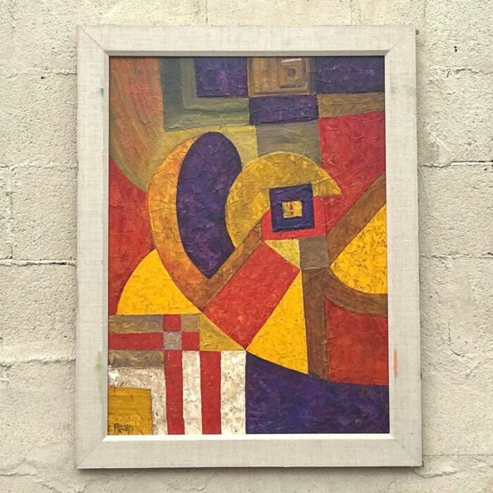 vintage modernist geometric abstract painting on canvas 0432