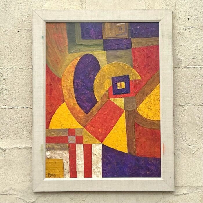 vintage modernist geometric abstract painting on canvas 0628