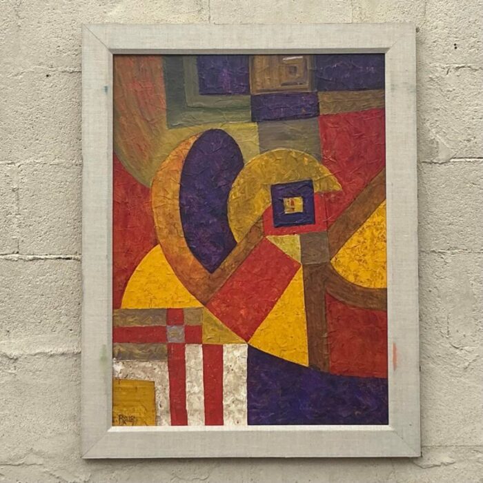 vintage modernist geometric abstract painting on canvas 2917