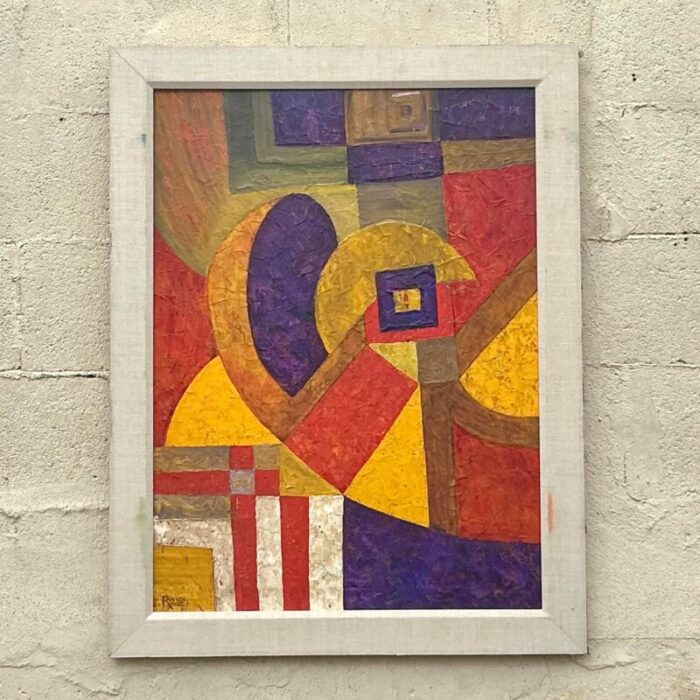 vintage modernist geometric abstract painting on canvas 6334