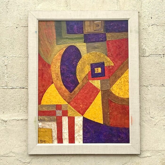 vintage modernist geometric abstract painting on canvas 9687