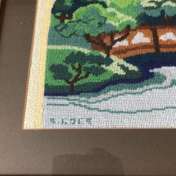 vintage needlepoint landscape in custom frame 2