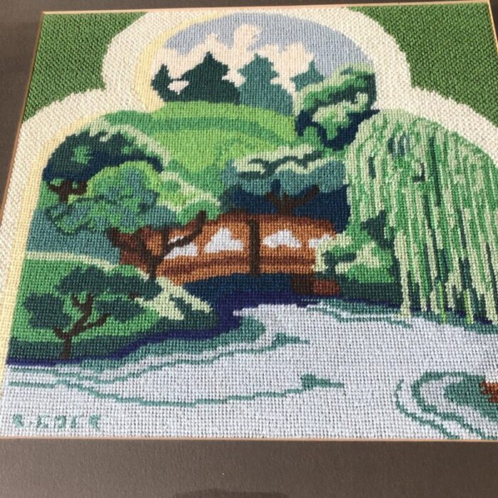 vintage needlepoint landscape in custom frame 3