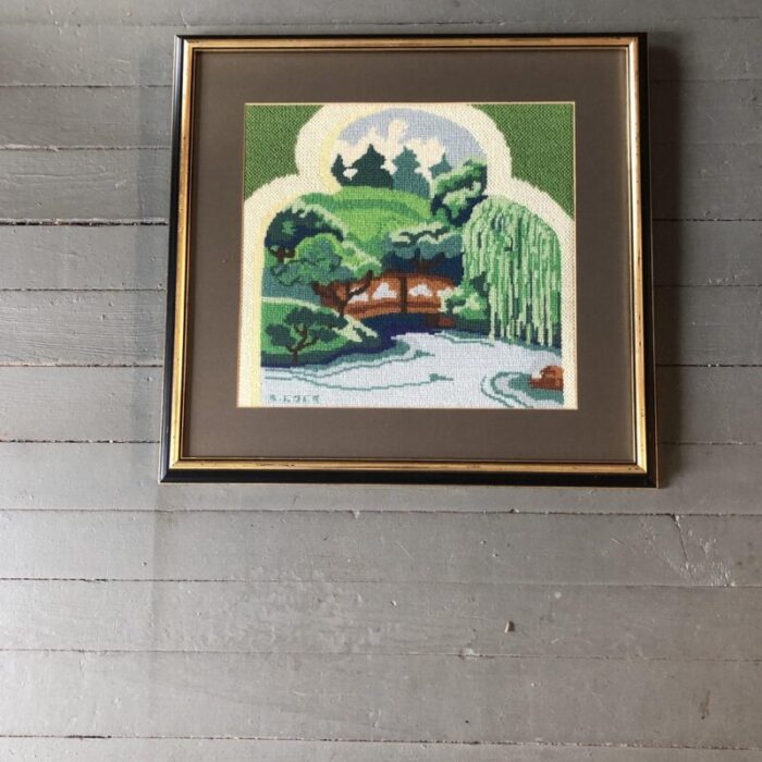 vintage needlepoint landscape in custom frame 5