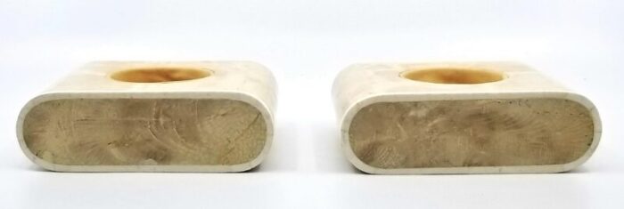 vintage ogetti style travertine candle holders candlesticks with new peach glass candles included a pair 8341