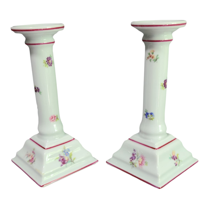 vintage pair ofporcelain hand painted romantic floral vista alegre portugal candlesticks 1939