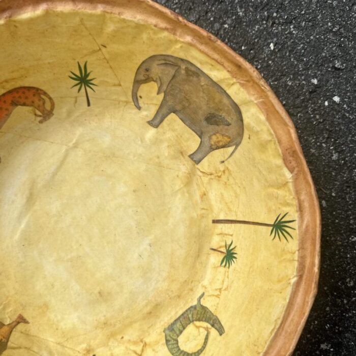 vintage papier mache animal print bowl 7896