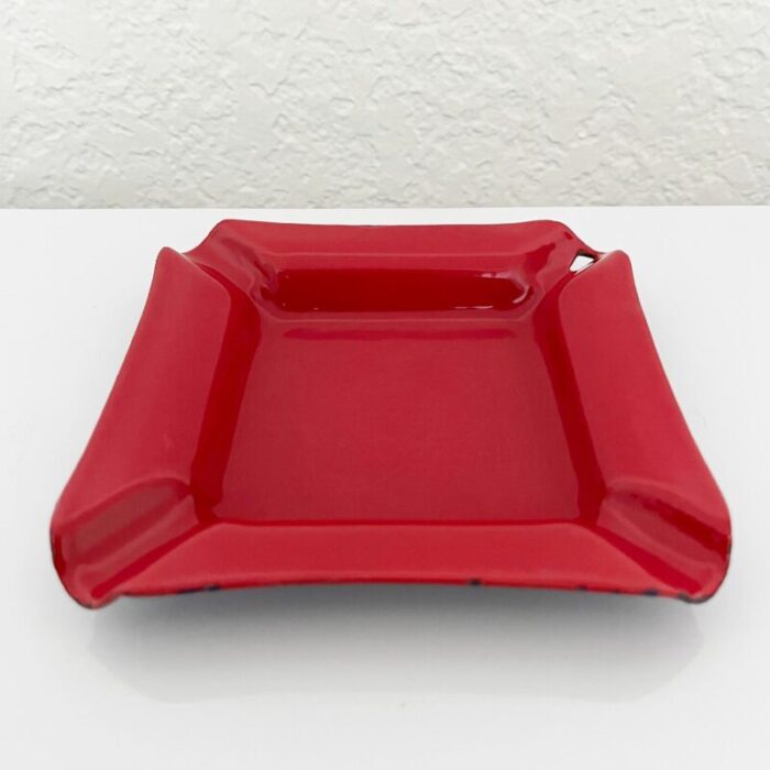 vintage red enamel ashtray mid 20th century 2008