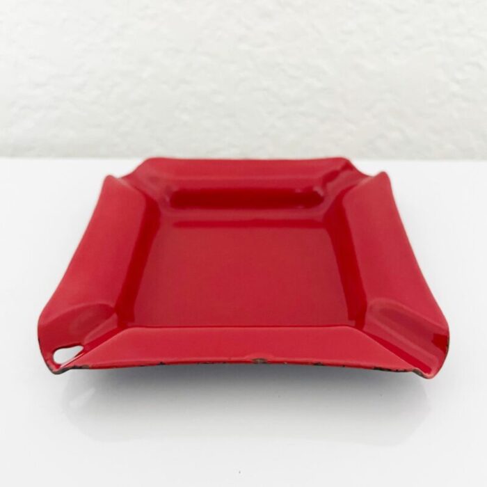 vintage red enamel ashtray mid 20th century 3549