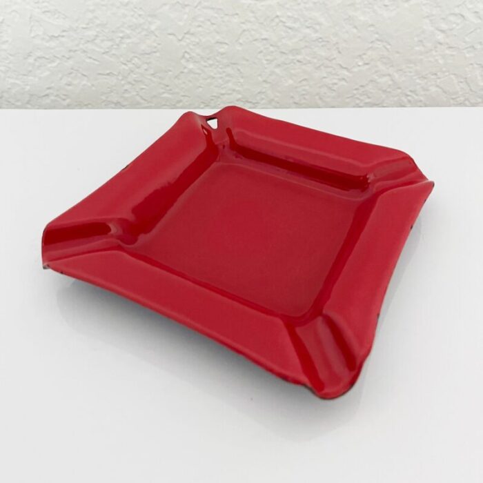 vintage red enamel ashtray mid 20th century 7968