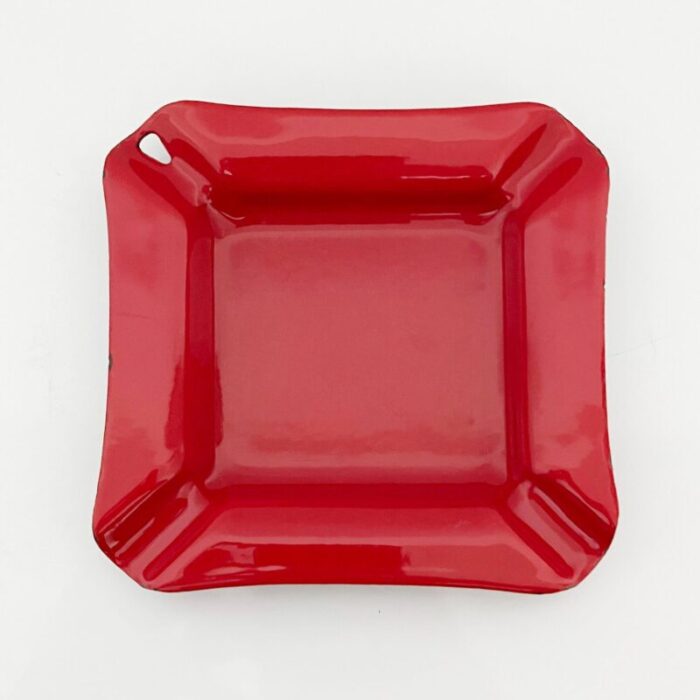 vintage red enamel ashtray mid 20th century 8012