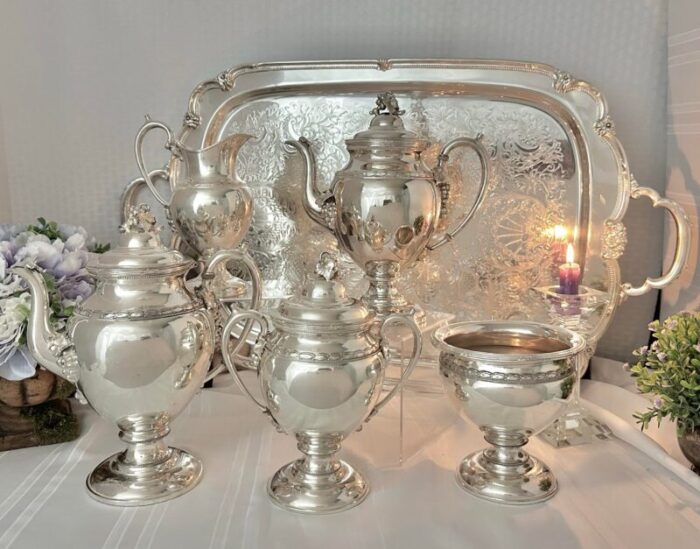 vintage reed and barton rogers silver plated tea and coffee service set 6 pieces 9098