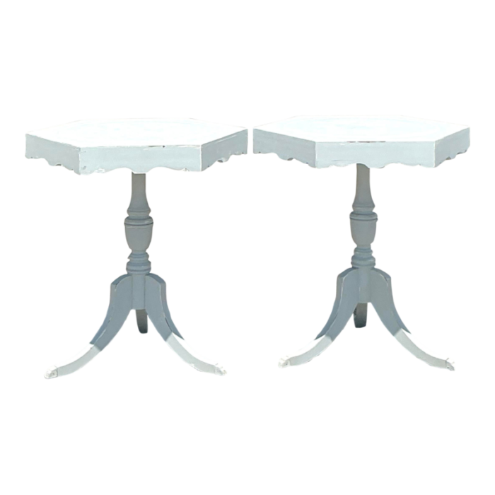 vintage regency chalk paint hexagon duncan phyfe side tables a pair 3213