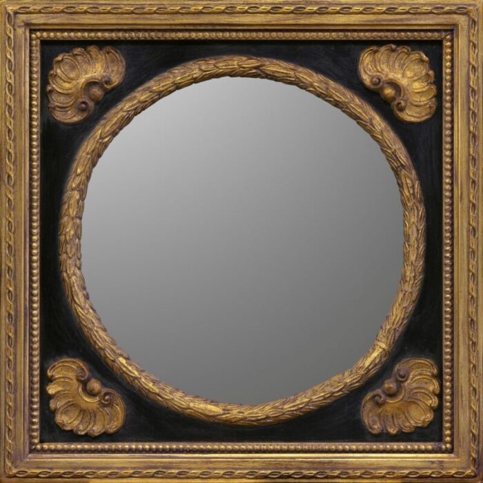 vintage round ebony and gold leaf wall mirror italy 1