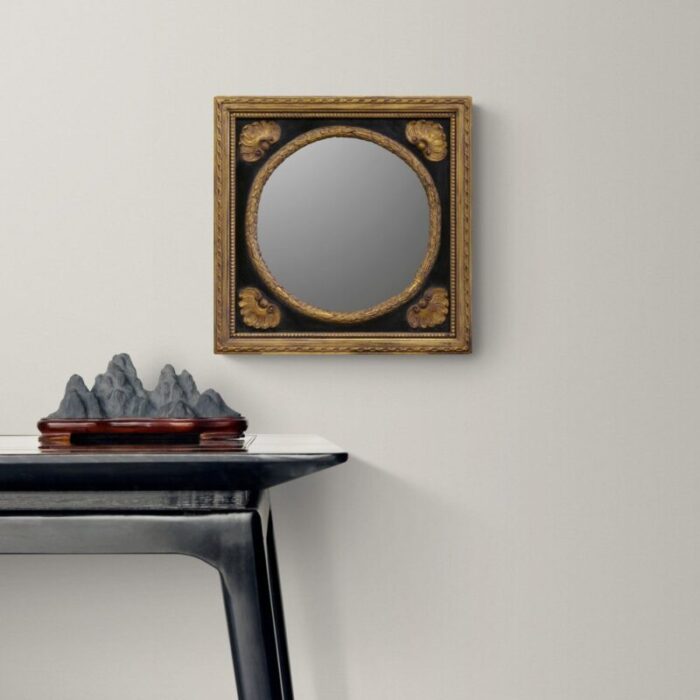 vintage round ebony and gold leaf wall mirror italy 5