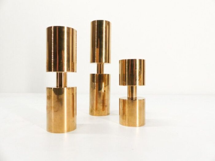 vintage scandinavian candlesticks in brass by thelma zoega 1976 set of 3 1