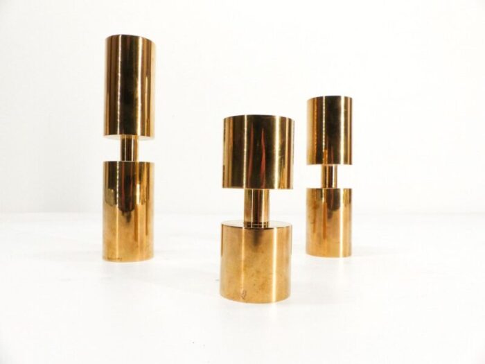 vintage scandinavian candlesticks in brass by thelma zoega 1976 set of 3 2