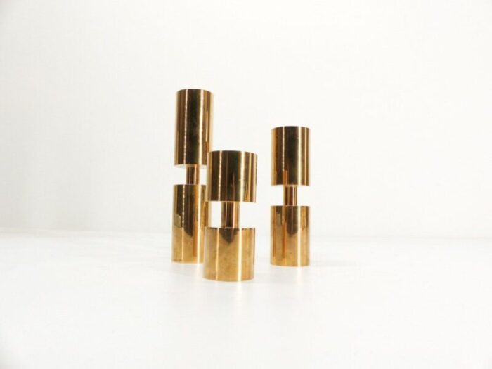 vintage scandinavian candlesticks in brass by thelma zoega 1976 set of 3 3