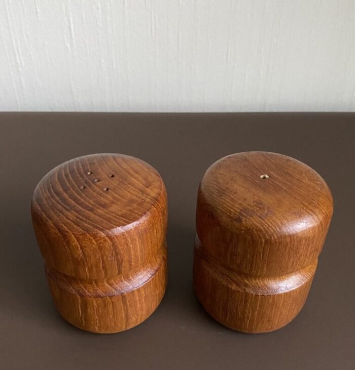 vintage scandinavian salt and pepper shakers in teak 1960s set of 2 2