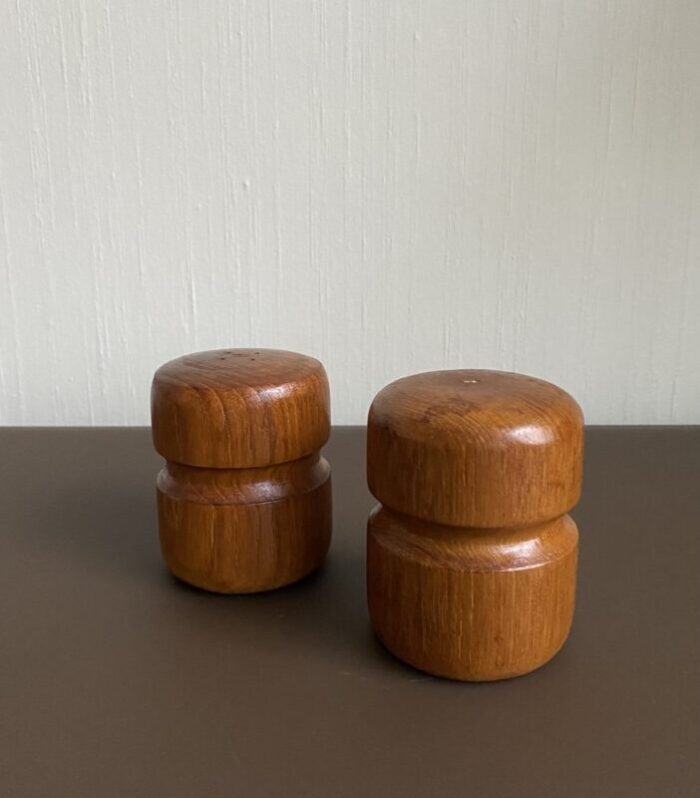 vintage scandinavian salt and pepper shakers in teak 1960s set of 2 3