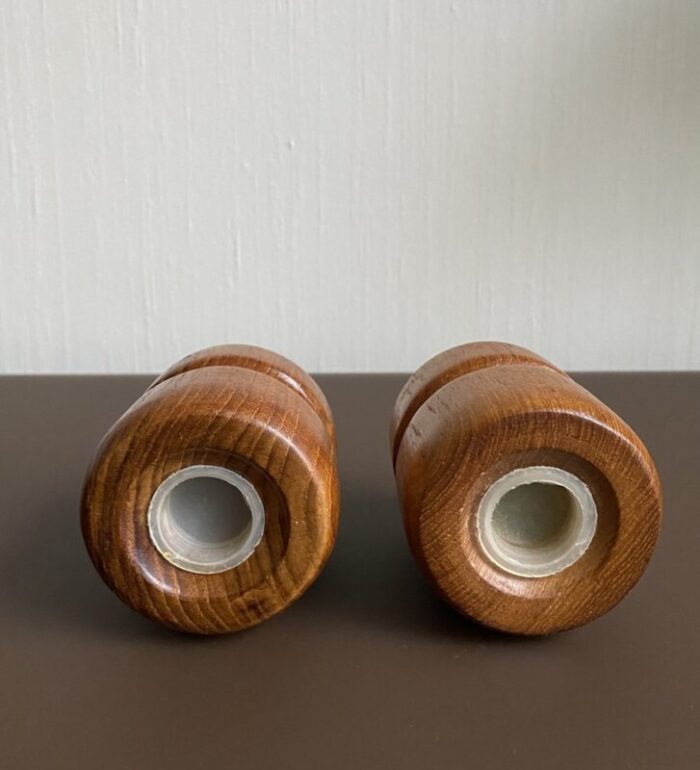 vintage scandinavian salt and pepper shakers in teak 1960s set of 2 6