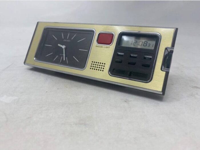 vintage seiko sp304f slim desk clock with travel alarm lcd screen calendar and stopwatch 3815