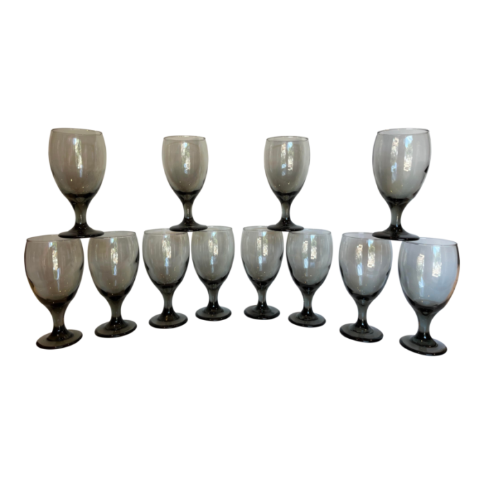 vintage smokey quartz drinking glasses set of 12 0255