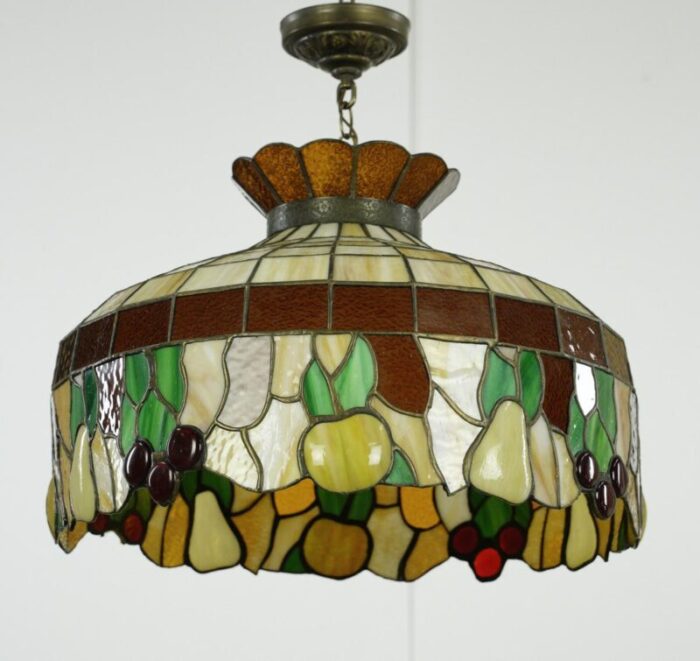 vintage tiffany style fruit motif leaded stained glass pendant light 7916