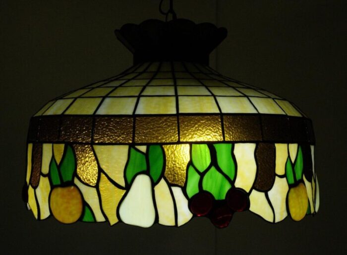 vintage tiffany style fruit motif leaded stained glass pendant light 9528