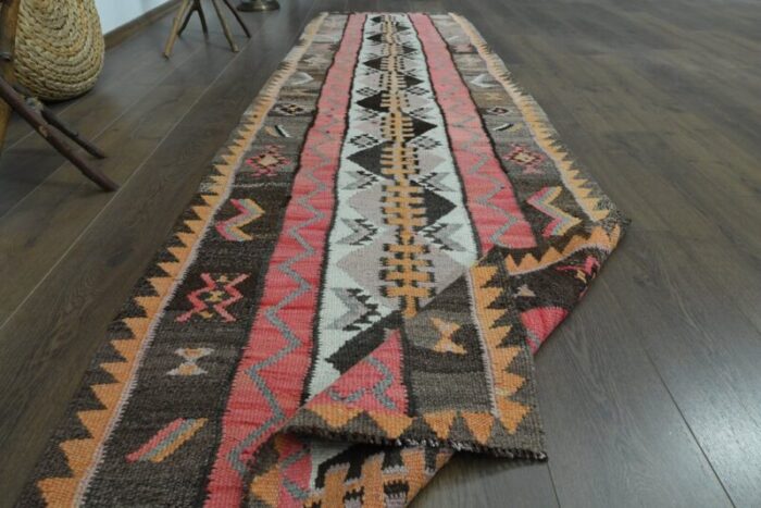 vintage turkish pink runner handmade rug 1960s 2