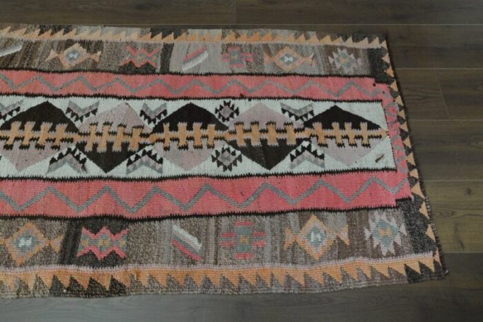 vintage turkish pink runner handmade rug 1960s 5