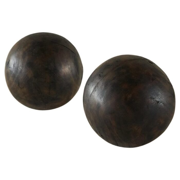 vintage wabi sabi decorative balls in wood 1950s set of 2 1