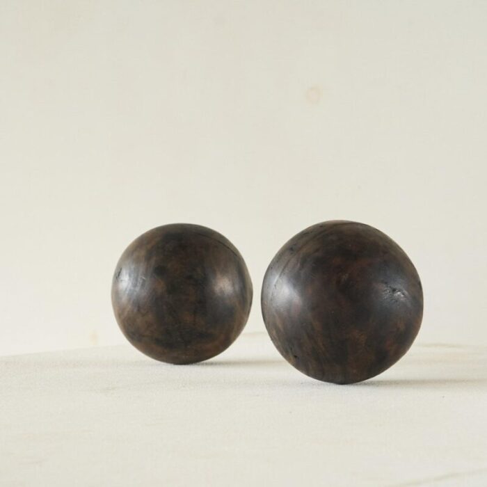 vintage wabi sabi decorative balls in wood 1950s set of 2 10