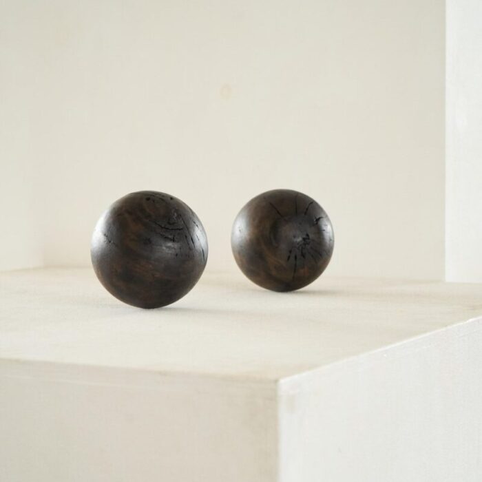 vintage wabi sabi decorative balls in wood 1950s set of 2 2