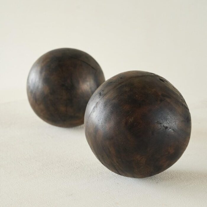 vintage wabi sabi decorative balls in wood 1950s set of 2 3