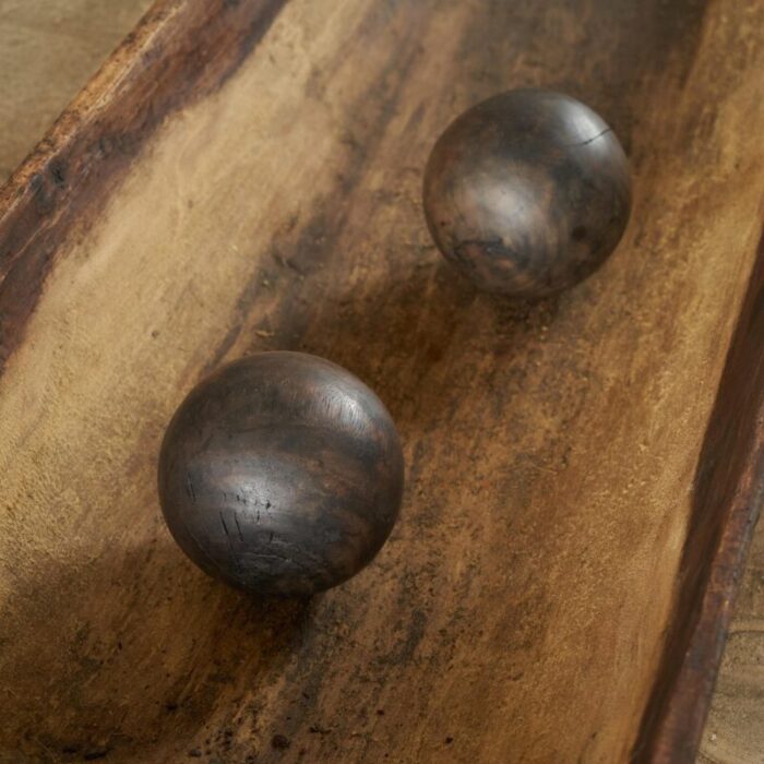 vintage wabi sabi decorative balls in wood 1950s set of 2 4